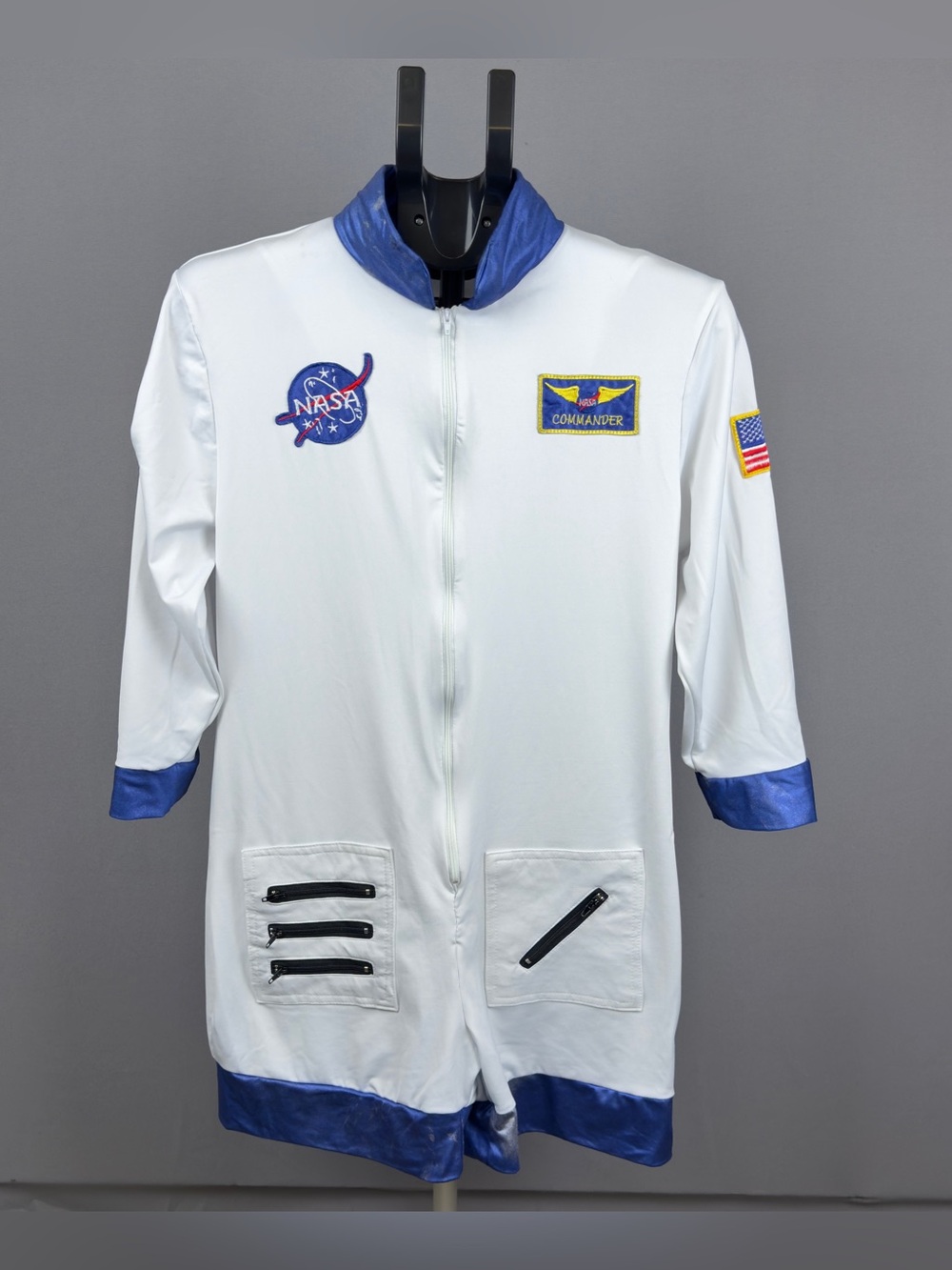 White & Blue Commander Jumpsuit Romper NASA Halloween Costume One Size